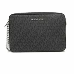 Michael Kors Jet Set Item Crossbody Bag In Signature Black Silver 35F8STTC3B NEW LOGO