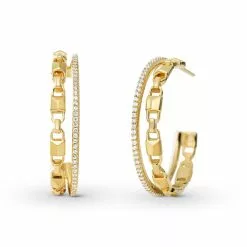 Michael Kors Women's Double Row 14k Gold-plated Sterling Silver Hoop Earrings MKC1014AN710