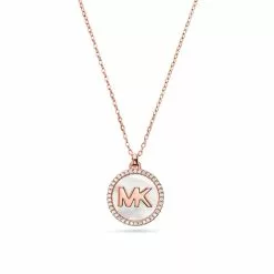 Michael Kors Pave and Mother of Pearl Logo Pendant Necklace MKC1324AH791