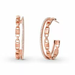 Michael Kors Women's Double Row 14k Rose Gold-plated Sterling Silver Hoop Earrings MKC1014AN791