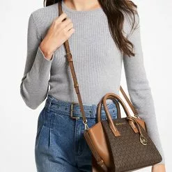 Michael Kors Avril Small Logo Top Zip Satchel 35F1G4VM2B Brown -Michael Kors store online michael kors 1632 6450895 7