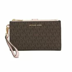 Michael Kors Jet Set Travel Double Zip Wristlet Phone Wallet In Signature Coated Canvas 35F8GTVW0B Powder Blush