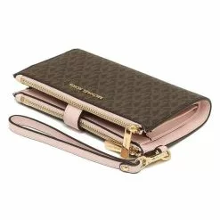 Michael Kors Jet Set Travel Double Zip Wristlet Phone Wallet In Signature Coated Canvas 35F8GTVW0B Powder Blush -Michael Kors store online michael kors 1815 8563795 5