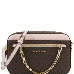 Michael Kors Jet Set Item Signature Large Chain Crossbody Bag - Brown/Pink