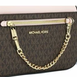 Michael Kors Jet Set Item Signature Large Chain Crossbody Bag - Brown/Pink -Michael Kors store online michael kors 2214 6031185 4