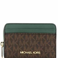Michael Kors Jet Set Travel Signature Medium Zip Around Card Case - Brown/Green
