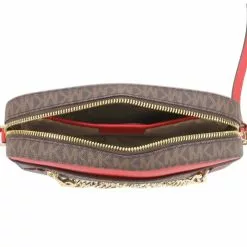 Michael Kors Jet Set Item Signature Large Chain Crossbody Bag - Dark Brown/Red -Michael Kors store online michael kors 2557 4863526 4