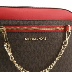 Michael Kors Jet Set Item Signature Large Chain Crossbody Bag - Dark Brown/Red -Michael Kors store online michael kors 2557 4863526 6