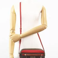 Michael Kors Jet Set Item Signature Large Chain Crossbody Bag - Dark Brown/Red -Michael Kors store online michael kors 2558 4863526 7