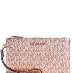 Michael Kors Jet Set Travel Large Double Zip Wristlet In Signature - Rose Gold
