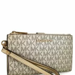 Michael Kors Jet Set Travel Large Double Zip Wristlet In Signature - Pale Gold -Michael Kors store online michael kors 2862 7347936 2
