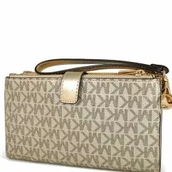 Michael Kors Jet Set Travel Large Double Zip Wristlet In Signature - Pale Gold -Michael Kors store online michael kors 2862 7347936 3