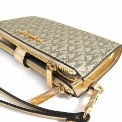 Michael Kors Jet Set Travel Large Double Zip Wristlet In Signature - Pale Gold -Michael Kors store online michael kors 2863 7347936 5