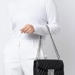 Michael Kors Rose Medium Quilted Shoulder Bag - Black(Silver Logo) -Michael Kors store online michael kors 3026 4300336 7