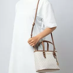 Michael Kors Jet Set Travel Extra-Small Logo Top-Zip Tote Bag - Vanilla -Michael Kors store online michael kors 3047 4294636 5