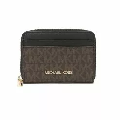 Michael Kors Jet Set Travel MD Zip Around Card Case Brown Black 35H9GTVZ2B