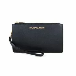 Michael Kors Jet Set Travel Double Zip Wristlet Phone Wallet Black 35F8GTVW0L
