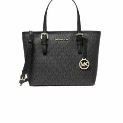 Michael Kors Jet Set Travel Extra Small Convertible Tote In Signature Canvas Black 35T9GTVT0B